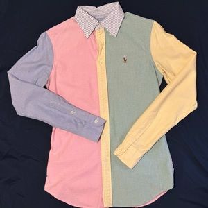 Polo Ralph Lauren pastel multicolor custom fit oxford shirt women size XS/TP